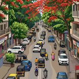 Lisbon Street paint by numbers kit finished artwork