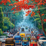 Busy Indian Streetscape finished artwork
