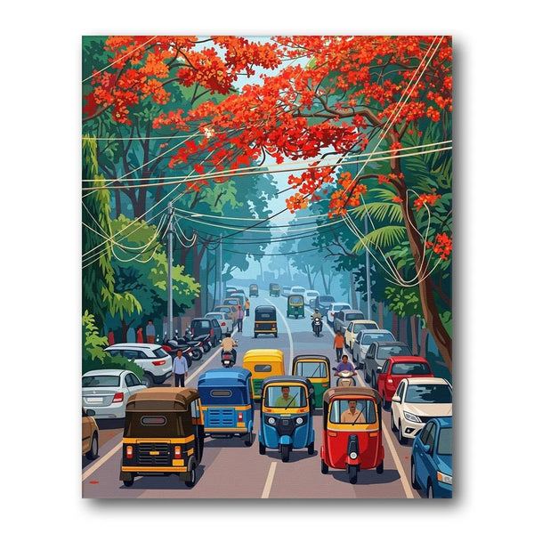 Busy Indian Streetscape paint by numbers kit – Creative Vibes Dubai