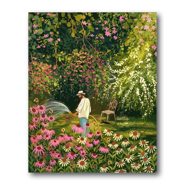 Gardener Watering Flowers paint by numbers kit – Creative Vibes Dubai