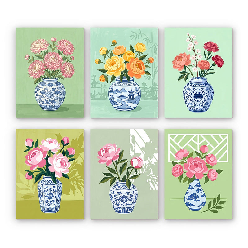 Mini paint by numbers set Chinoiserie Floral Illustrations