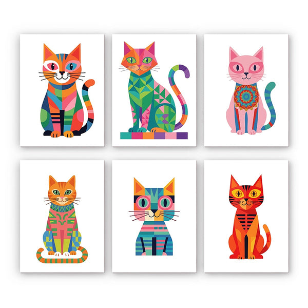 Geometric Cat Illustrations Mini Paint by Numbers Kit finished mini canvas from Creative Vibes – Creative Vibes Dubai