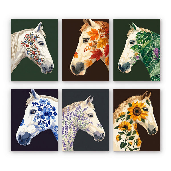 Floral Horse Portraits Mini Paint by Numbers Set