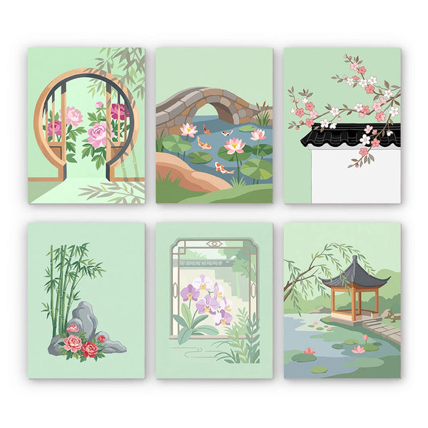 Chinese Garden Landscapes Mini Paint by Numbers Kit finished mini canvas from Creative Vibes – Creative Vibes Dubai