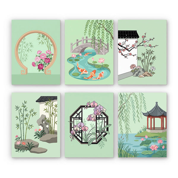 Traditional Chinese Gardens Mini Paint by Numbers Kit finished mini canvas from Creative Vibes – Creative Vibes Dubai