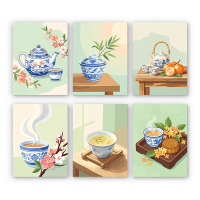 Traditional Tea Illustrations Mini Paint by Numbers Kit finished mini canvas from Creative Vibes