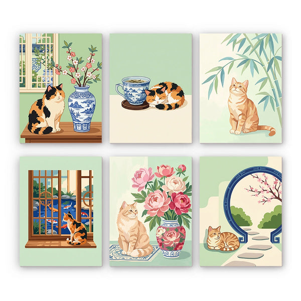 Chinese Cat Illustrations Mini Paint by Numbers Kit finished mini canvas from Creative Vibes – Creative Vibes Dubai