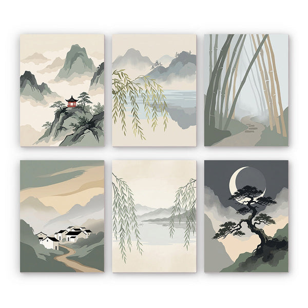 Oriental Landscape Paintings Mini Paint by Numbers Kit finished mini canvas from Creative Vibes – Creative Vibes Dubai