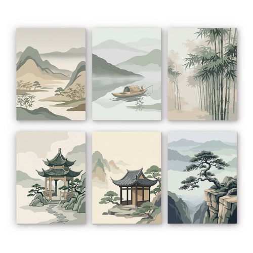 Traditional Oriental Landscapes Mini Paint by Numbers Kit finished mini canvas from Creative Vibes