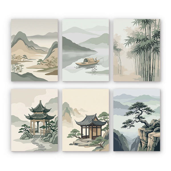 Traditional Oriental Landscapes Mini Paint by Numbers Kit finished mini canvas from Creative Vibes – Creative Vibes Dubai