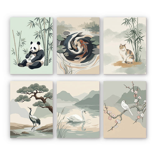 Oriental Nature Illustrations Mini Paint by Numbers Kit finished mini canvas from Creative Vibes