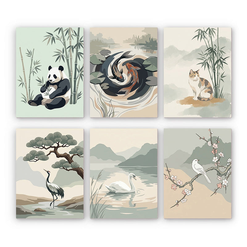 Oriental Nature Illustrations Mini Paint by Numbers Kit finished mini canvas from Creative Vibes