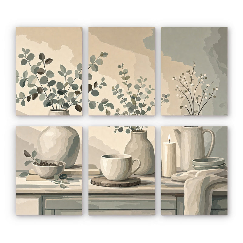Neutral Botanical Still Life Mini Paint by Numbers Kit finished mini canvas from Creative Vibes