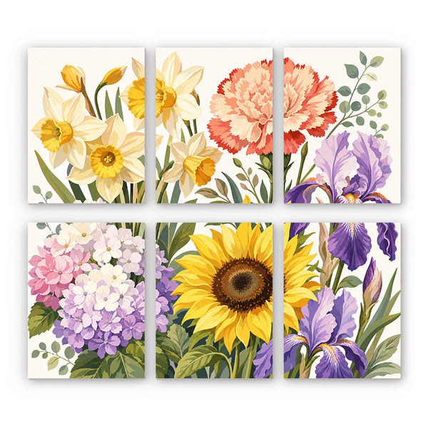 Six Floral Panels Mini Paint by Numbers Kit finished mini canvas from Creative Vibes – Creative Vibes Dubai