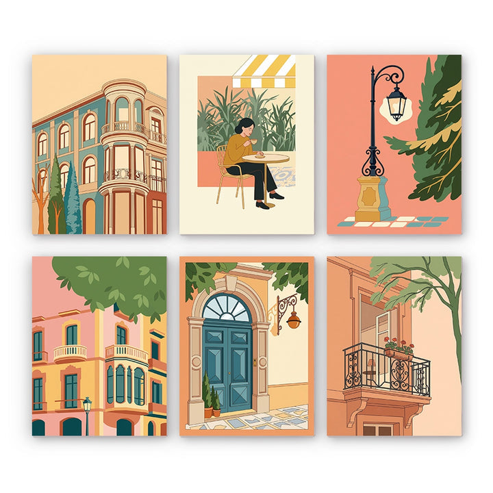 European Street Illustrations Mini Paint by Numbers Set