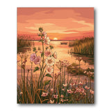 Sunset Lakeside Flowers paint by numbers kit