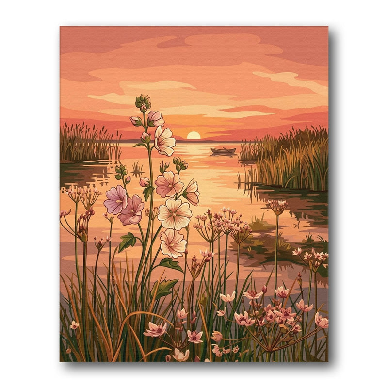 Sunset Lakeside Flowers paint by numbers kit