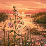 Sunset Lakeside Flowers finished artwork