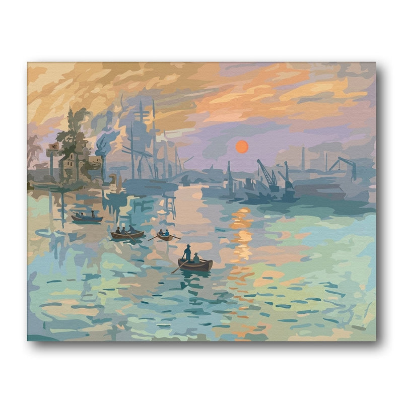 Impressionist Harbor Sunrise paint by numbers kit