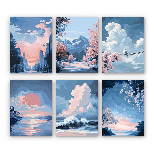 Sky Scenes Mini Paint by Numbers Kit finished mini canvas from Creative Vibes – Creative Vibes Dubai