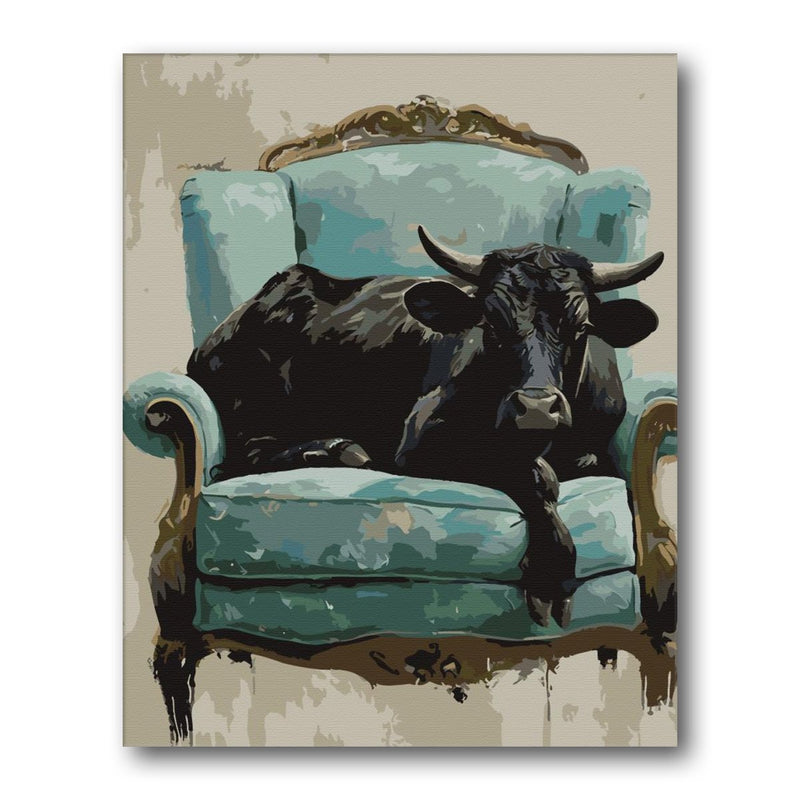 Cow On Sofa Paint by Numbers Kit finished canvas from Creative Vibes