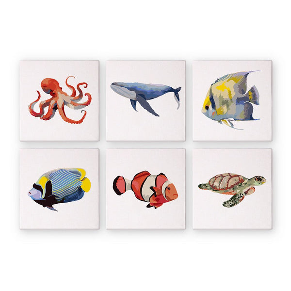 Marine Creatures Mini Paint by Numbers Kit finished mini canvas from Creative Vibes – Creative Vibes Dubai