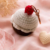 Handmade crochet big cupcake keychain with cherry and rose-gold clasp