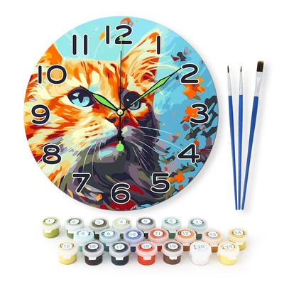 Cat 10-inch silent wall clock paint-by-numbers kit — Creative Vibes Dubai UAE