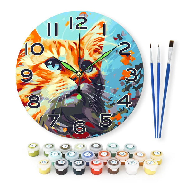 Cat 10-inch silent wall clock paint-by-numbers kit — Creative Vibes Dubai UAE – Creative Vibes Dubai
