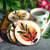 Botanical leaves coasters on table