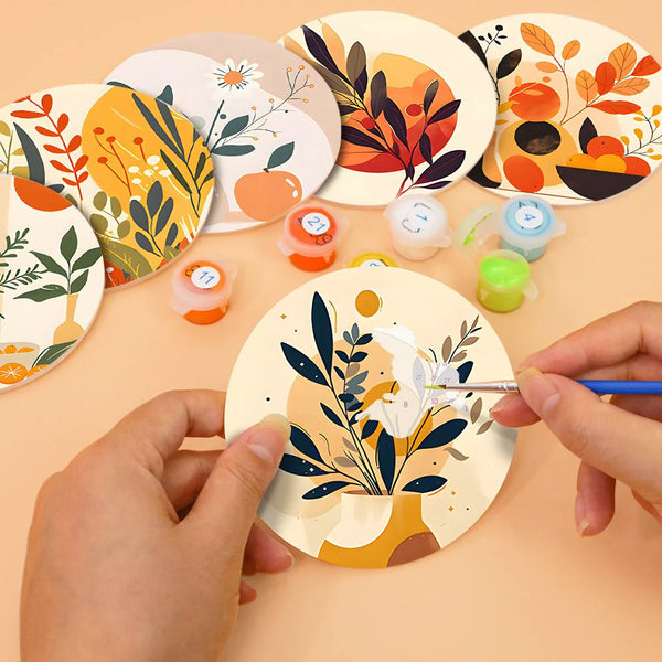 Botanical leaves coasters paint by numbers set – Creative Vibes Dubai