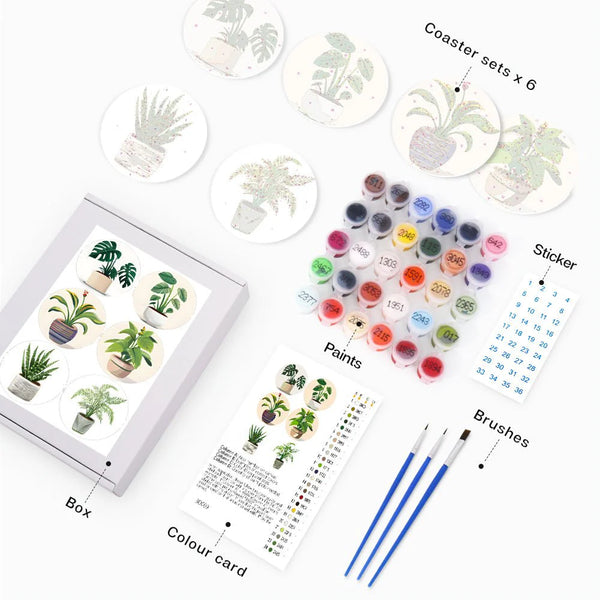 Potted plants coasters paint by numbers set – Creative Vibes Dubai