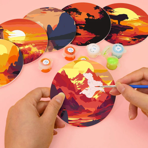 Sunset paint-by-numbers coaster set — Creative Vibes Dubai UAE – Creative Vibes Dubai