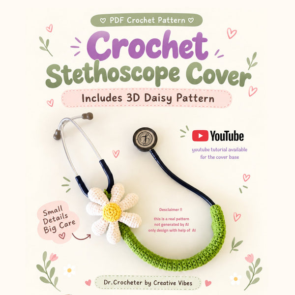 3D Daisy Crochet Stethoscope Cover English Pattern (PDF) – Creative Vibes Dubai