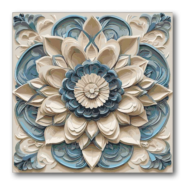 Mandala Teal Beige Petal Relief paint by numbers kit – finished artwork – Creative Vibes Dubai
