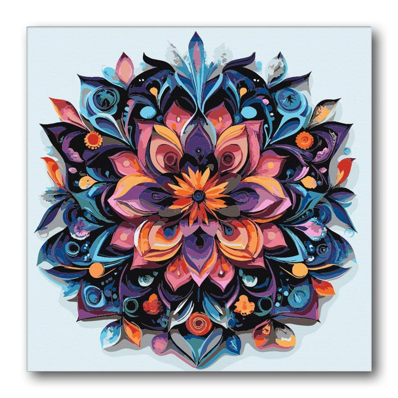 Mandala Peacock Feather Bloom paint by numbers kit – finished artwork