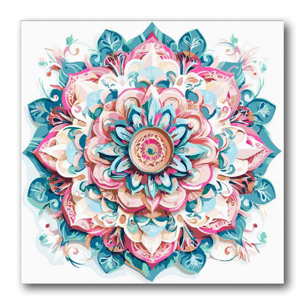 Mandala Pastel Blossom Wheel paint by numbers kit – finished artwork – Creative Vibes Dubai