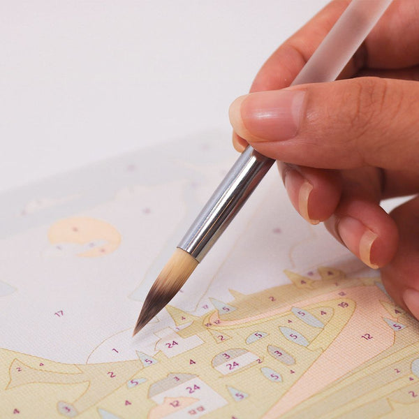Pro paint brush set used on a paint by numbers canvas