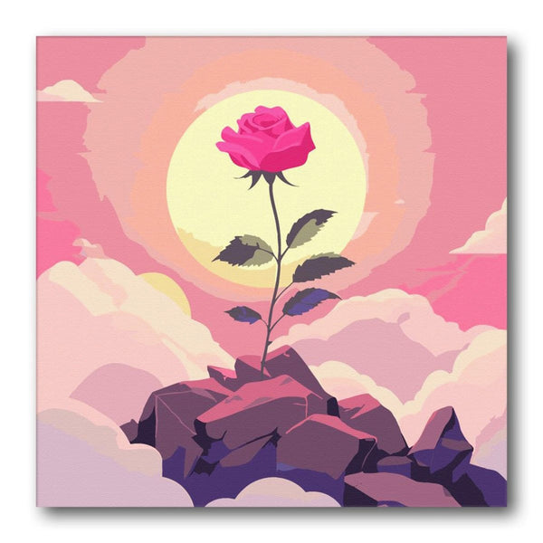 Single Rose With Sun paint by numbers kit - finished artwork – Creative Vibes Dubai