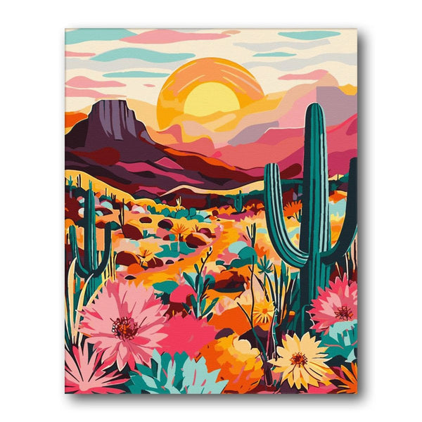 Desert Cacti Wildflowers paint by numbers kit - finished artwork – Creative Vibes Dubai