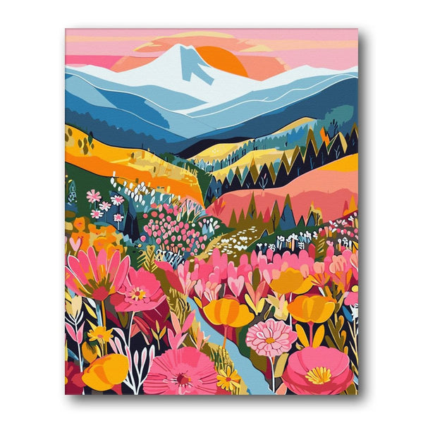 Pastel Mountain Flowers paint by numbers kit - finished artwork – Creative Vibes Dubai