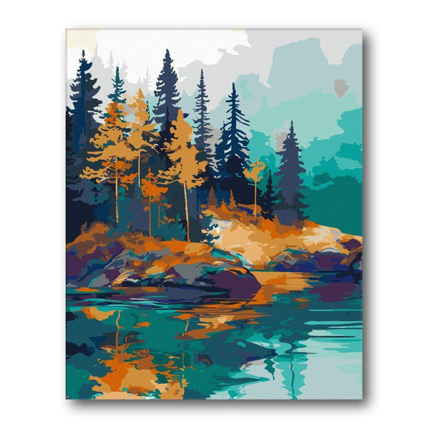 Forest Pond And Pines paint by numbers kit - finished artwork – Creative Vibes Dubai