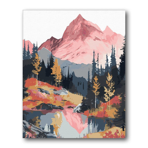 Pink Peak Lake Reflection paint by numbers kit - finished artwork – Creative Vibes Dubai