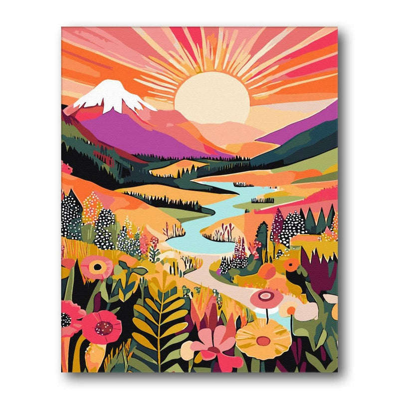 Sunrise Valley Flowers paint by numbers kit - finished artwork