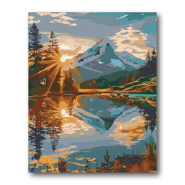 Pine Forest Lake Mirror paint by numbers kit - finished artwork – Creative Vibes Dubai