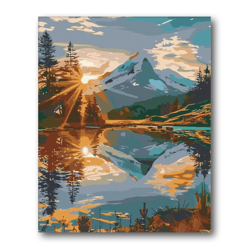 Pine Forest Lake Mirror paint by numbers kit - finished artwork