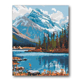 Snow Mountain Lake Pines paint by numbers kit - finished artwork