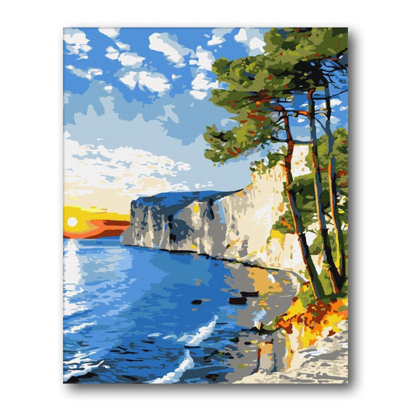 Cliff Coastline Bright Sea paint by numbers kit - finished artwork – Creative Vibes Dubai