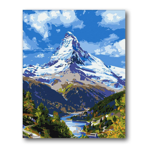 Alpine Peak And Blue Lake paint by numbers kit - finished artwork – Creative Vibes Dubai