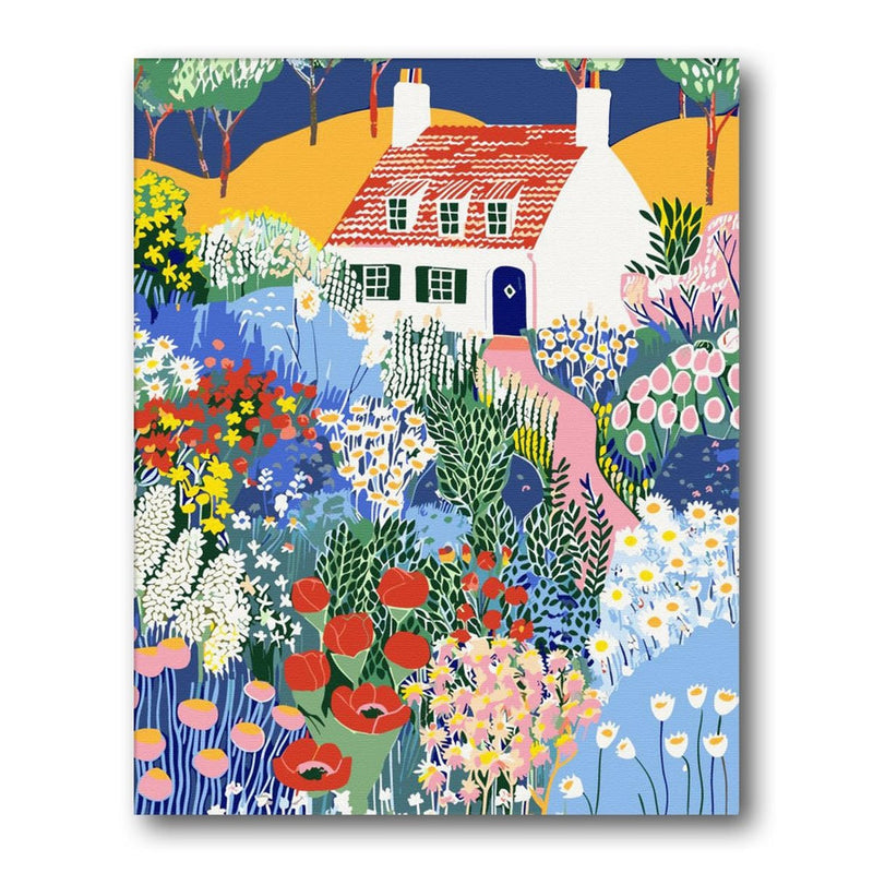 Cottage With Flower Yard paint by numbers kit - finished artwork